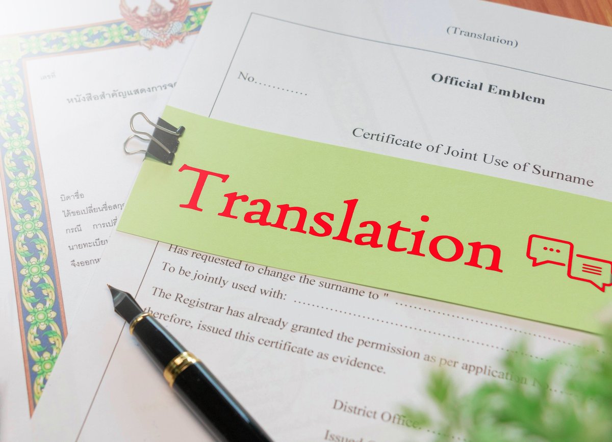 Translation text over English official translation paperwork